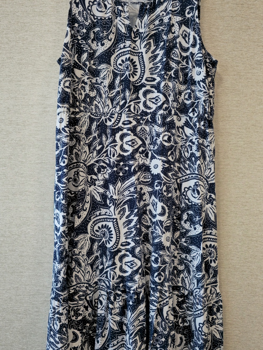 Talbots Navy & White Paisley Tiered Maxi Dress